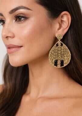 Kay Lee Gold Bee Glass Beaded Earrings New